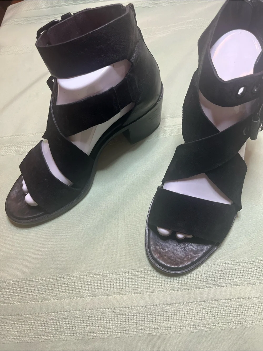 rag & bone Black Suede Crisscross Buckle Block Heels